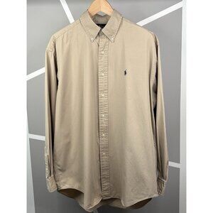 Vintage 90s Ralph Lauren Blake Shirt Mens L Tan Long Sleeve Oxford Button Preppy